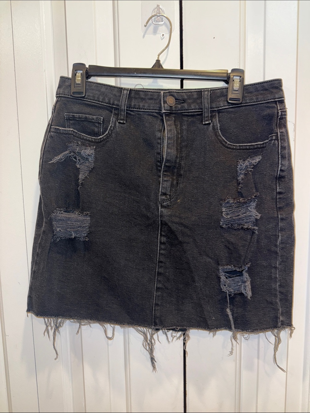 Black Distressed Denim Skirt - Classic Casual Style